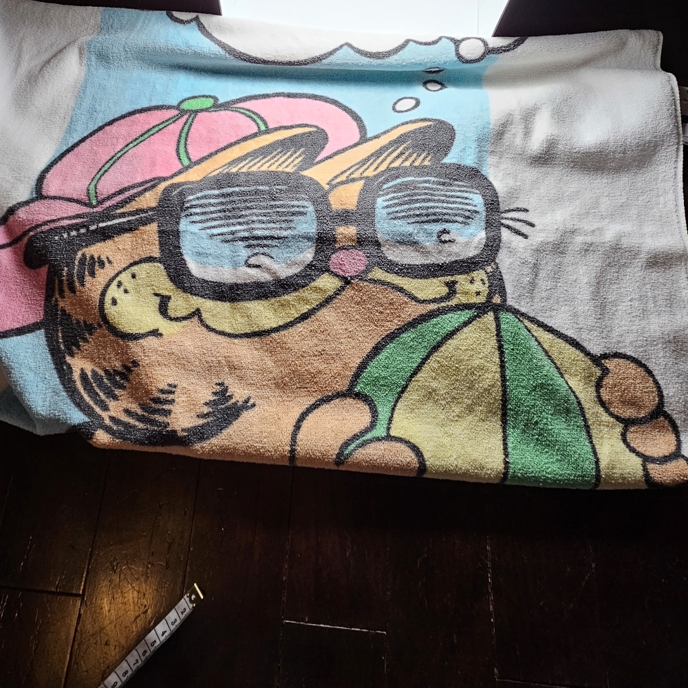 Vintage JCPenney Garfield 'I live for the weekends' Summer Beach Towel Jim Davis - Picture 8 of 9